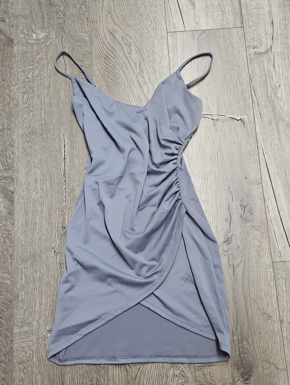 Women’s Ruched Spaghetti Strap Dress in Dusty Blue